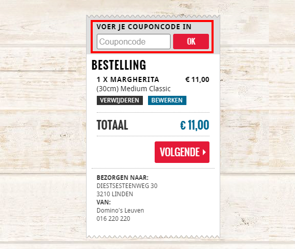 Inzet Tegenhanger Kamer €3 Domino's Pizza kortingscode (België) - korting in januari 2022