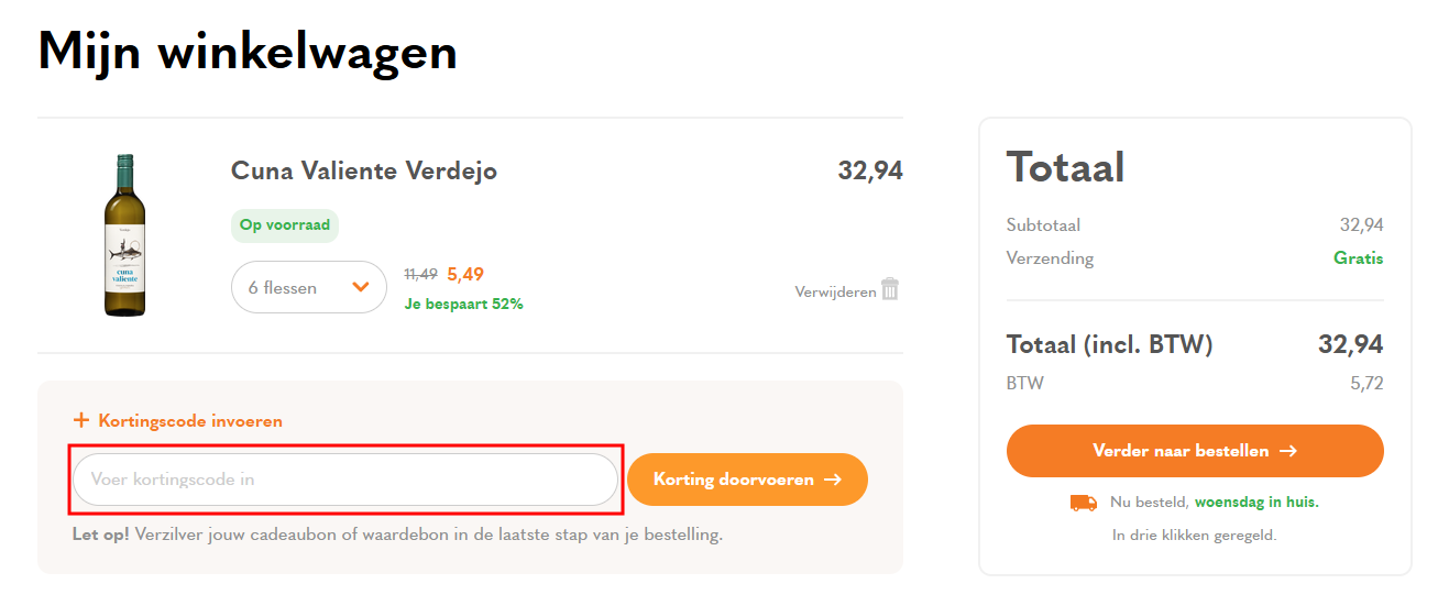 Wijnvoordeel kortingscode gebruiken